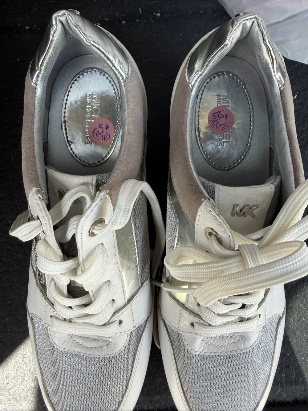 Micheal Kors White and Silver Lace-Up Sneakers - Picture 4 of 5